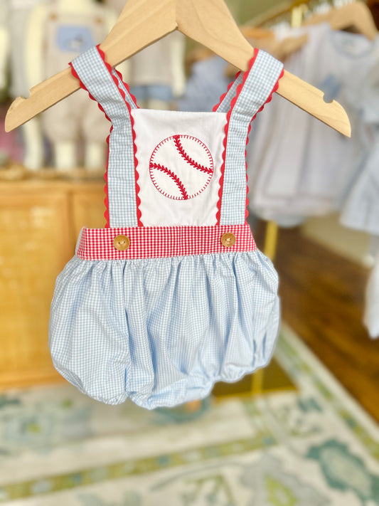 Girls Baseball Applique Sunsuit