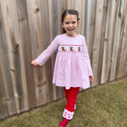 Girls Puppy Love Smocked Gingham Pant Set