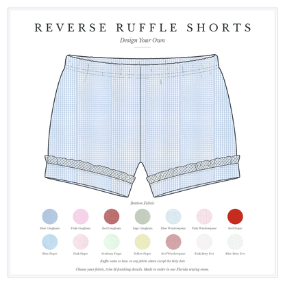 Wide Banded Shorts with Reverse Ruffle — design your own, sketch with fabric choices
