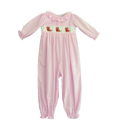 Girls Puppy Love Smocked Gingham Romper